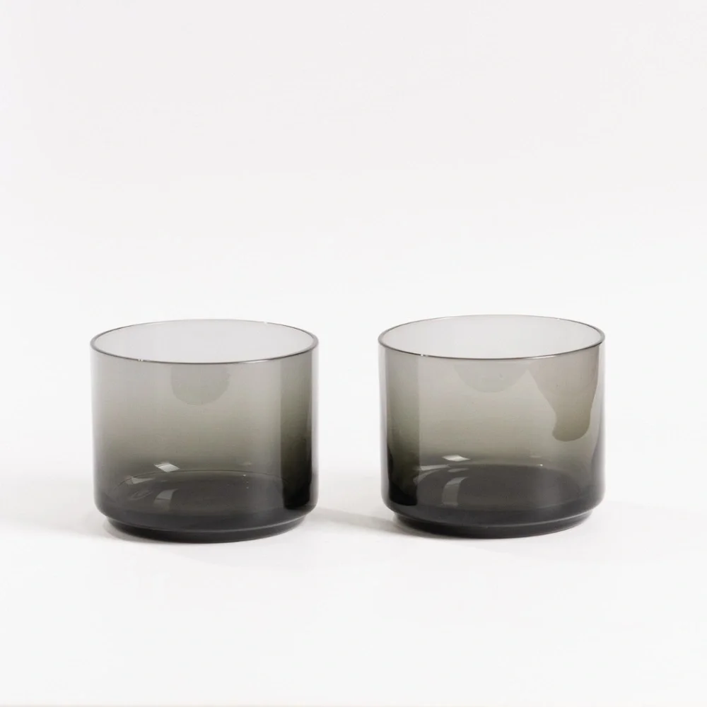 Teroforma Ekke Small Crystal Tumblers Charcoal Set of 2 Modern Midcentury MCM